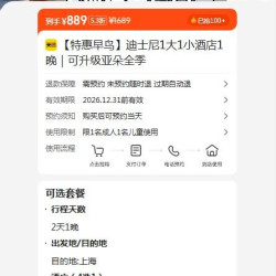 美团 迪士尼1大1小酒店1晚｜可升级亚朵全季 原价1689元 现价889元
