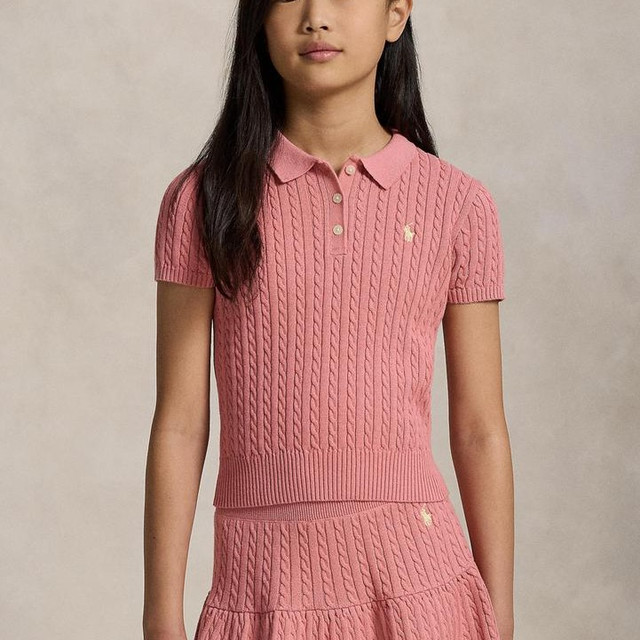 RALPH LAUREN Girls 7-16 Mini-Cable Cotton Polo Sweater