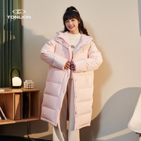 唐狮 女前胸小标设计立领带帽一手长款羽绒服 软糖粉/04款 L