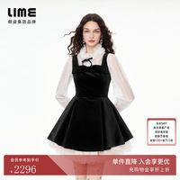 lime 朗姿莱茵福莱尔蝴蝶结A字大摆丝绒连衣裙女法式蓬蓬公主裙26秋新 夜幕黑色 XL