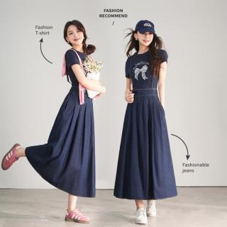 白鹿语 春夏款时尚复古A字裙子长款女裙子吊带裙