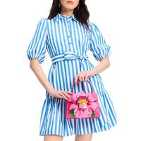 Kate Spade 初秋特卖节品牌自营时尚优雅POLO领直筒蓝白条纹连衣裙