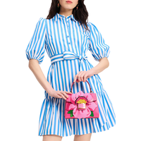 kate spade 初秋特卖节品牌自营时尚优雅POLO领直筒蓝白条纹连衣裙