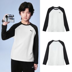 PUMA 童装儿童长袖T恤圆领上衣内搭撞色排汗干爽透气