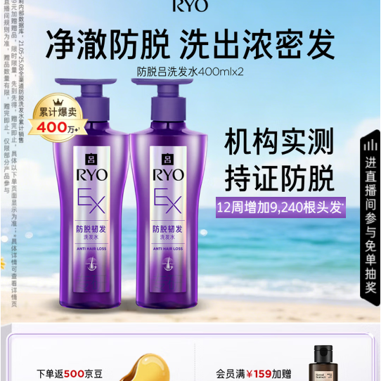 PLUS会员：吕 紫吕滋养韧发根生姜洗发水 防脱 无硅油 400ml