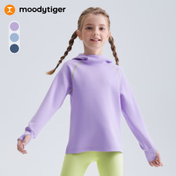 moodytiger 儿童卫衣柔软弹力春秋装男童上装舒适透气空气层女童连帽运动卫衣 薰衣草紫 130 cm