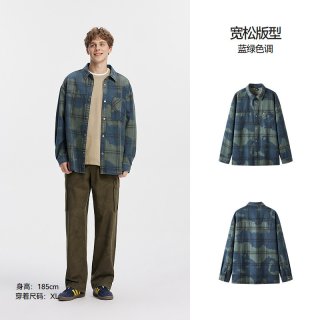 移动端：森马 男士长袖衬衫 复古牛仔风 翻领宽松