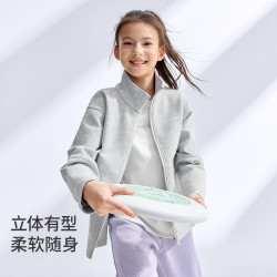 moodytiger 女童外套防风高弹春秋儿童外套吸湿排汗舒适 浅花灰 140 cm