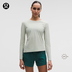 lululemon 女士跑步侧边褶饰长袖T恤 朦胧草甸绿 XXS