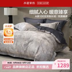 水星家纺 A类100支双股长绒棉磨毛四件套纯棉秋冬床单枕套被罩套件 意式·雾叠磨毛四件套1.8米床