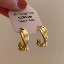 合金耳饰 适合方圆脸~复古哑光金色耳圈法式圈圈耳环圆圈