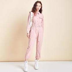 Artka 工装风连体裤女时尚衬衫领高腰翻边女士裤子棉质腰带夏秋装