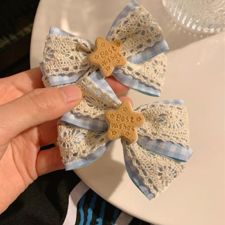 奶蓝色~星星蝴蝶结蕾丝发夹女刘海侧边发卡发饰少女心夹子鸭嘴夹