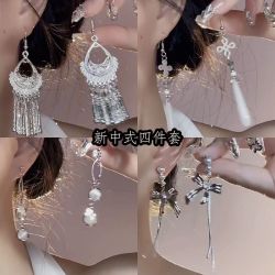 合金耳饰 复古民族风手工流苏耳环女气质云南苗族百搭长款耳饰