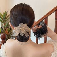 非金属布艺发饰 网纱花朵大肠发圈高级感头绳女气质盘发丸子头饰