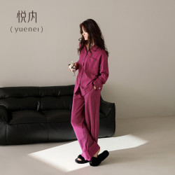 悦内 睡衣女春秋款秋季长袖纯棉家居服条纹显白树莓色高级感可外穿套装 22182海棠 L (165)