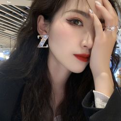 Z字微镶耳钉日韩个性简约时尚耳环女2024新款潮网红气质夸张耳饰