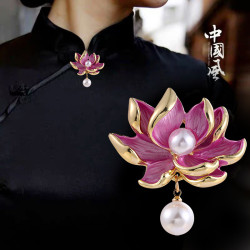 锌合金胸针 国风复古莲花胸花紫色简约优雅胸针时尚百搭古典别针