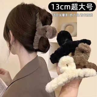 超大号毛绒抓夹秋冬毛茸茸发卡发量多女盘发夹高级感后脑勺鲨鱼夹