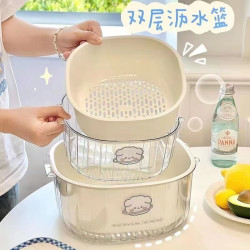 PET双层洗菜沥水篮家用客厅塑料果蔬厨房滤水菜篓