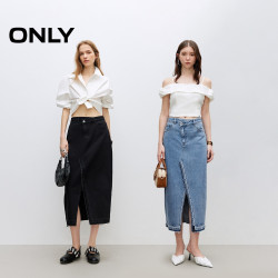 ONLY 秋季新款时尚百搭开叉高腰中长裙牛仔半身裙女