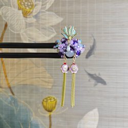 炑歌J454紫色凤冠刀马旦双钗古风15公分手工发簪