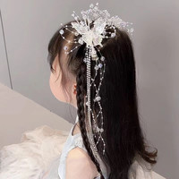 超仙蝴蝶流苏发饰女童古风汉服发夹儿童水晶演出森系公主生日头饰