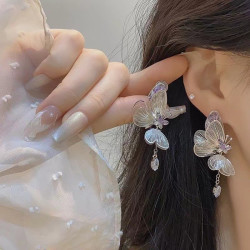 铜合金耳饰 轻奢小众时尚气质设计感紫色蝴蝶耳钉2024秋冬