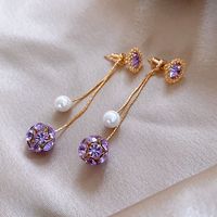 合金仿珍珠耳饰 紫色流苏耳钉银针长耳环女韩国饰品耳坠轻奢时尚