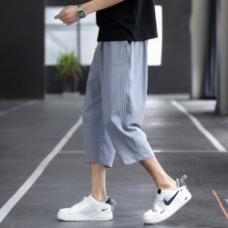 月伊纺 2026夏季冰丝宽松100%纯棉短裤男士宽松百搭棉麻七分裤青年直筒裤