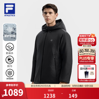 FILA 轻便棉服丨FILA轻户外防泼水短款棉服26冬季新款男保暖外套 正黑色-BK XL 180/100A/XL