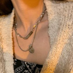 人像ins冷淡风双层钛钢项链女ins嘻哈小众设计感锁骨链新款