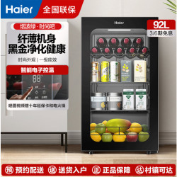 海尔 冰吧家用客厅饮料茶叶柜红酒水果保鲜柜立式冷藏柜办公室迷你小冰箱 92升丨黑金净化丨电子