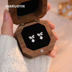 言若银 足银合成锆石耳饰 气质甜美蝴蝶结耳钉女免摘养耳洞ED324