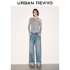 URBAN REVIVO UWM460020 斜肩褶皱修身 中灰花灰 L 女士T恤