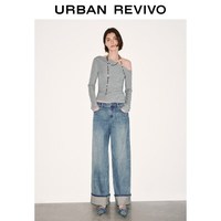 UR2026春季新款女装气质斜肩领褶皱修身短款T恤UWM460020