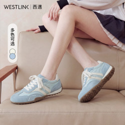 西遇 撞色复古德训鞋女2026秋季新款学院风透气舒适防滑休闲运动鞋 蓝色 付款15天 35 (225)