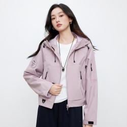 茵曼 美式轻户外防风登山服26年秋季休闲百搭宽松连帽工装夹克外套女
