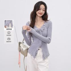 秋水伊人 明星同款洛可可风流苏花边毛衣秋季绣花针织衫