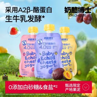 奶酪博士 婴幼儿A2奶酪酸奶 1.08kg礼盒装 原味草莓西梅各6袋