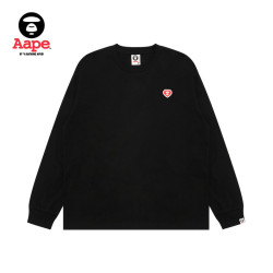 Aape 旗舰店男装春夏心型猿人徽章舒适简约纯色圆领长袖T恤1815XXQ