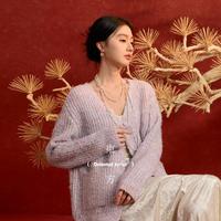 三彩 2026夏秋款宽松V领针织衫中式毛衫开衫洋气女C