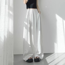 蜜略 冰丝奶芙山本裤女夏白色不透大码胖mm胯宽腿粗防晒松弛感阔腿裤裙