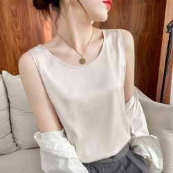 绒淼浩 配西装背心吊带女内搭打底仿真丝仿桑蚕丝缎面宽松2026夏大码白色