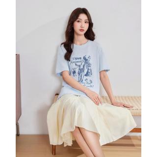 爱依服 商场爱依服2026夏季美式时尚休闲宽松百搭设计感印花中T恤
