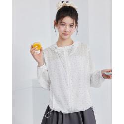爱依服 商场2026夏季韩系休闲连帽碎花短外套女宽松百搭甜美