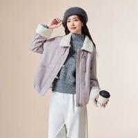爱依服 2025年冬季加绒亮面仿皮外套洋气皮毛一体保暖上衣外套