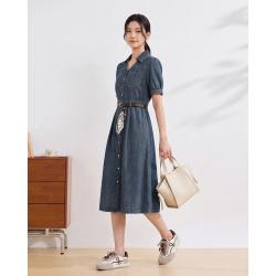 爱依服 商场爱依服2026夏季牛仔风连衣裙收腰中长裙气质日常休闲