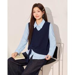 爱依服 2026秋季学院风衬衫马甲两件套收腰通勤