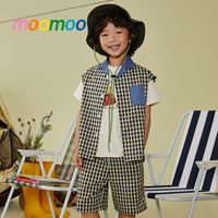 莫莫 美特斯邦威旗下Moomoo童装男童宽肩设计格纹印花简约潮流梭织套装